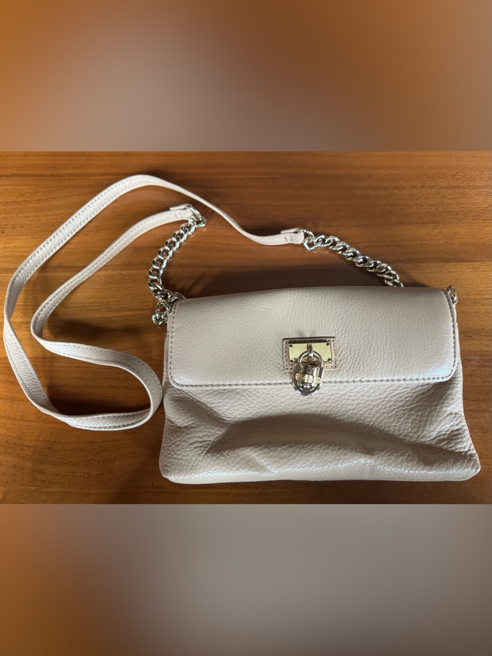 Calvin Klein Tan Leather Crossbody Bag with Chain Strap